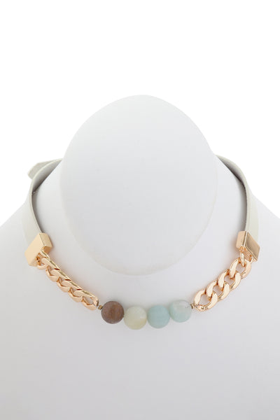 STONE CHARM LONG LEATHER-CHAIN BRACELET