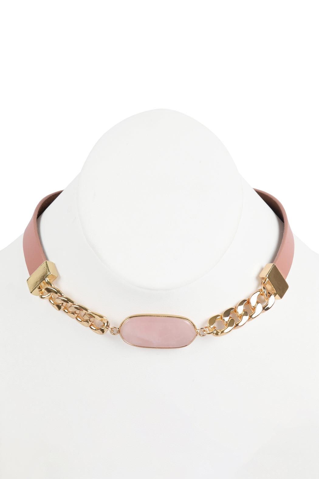 OVAL STONE CHARM LONG CHAIN-LEATHER BRACELET