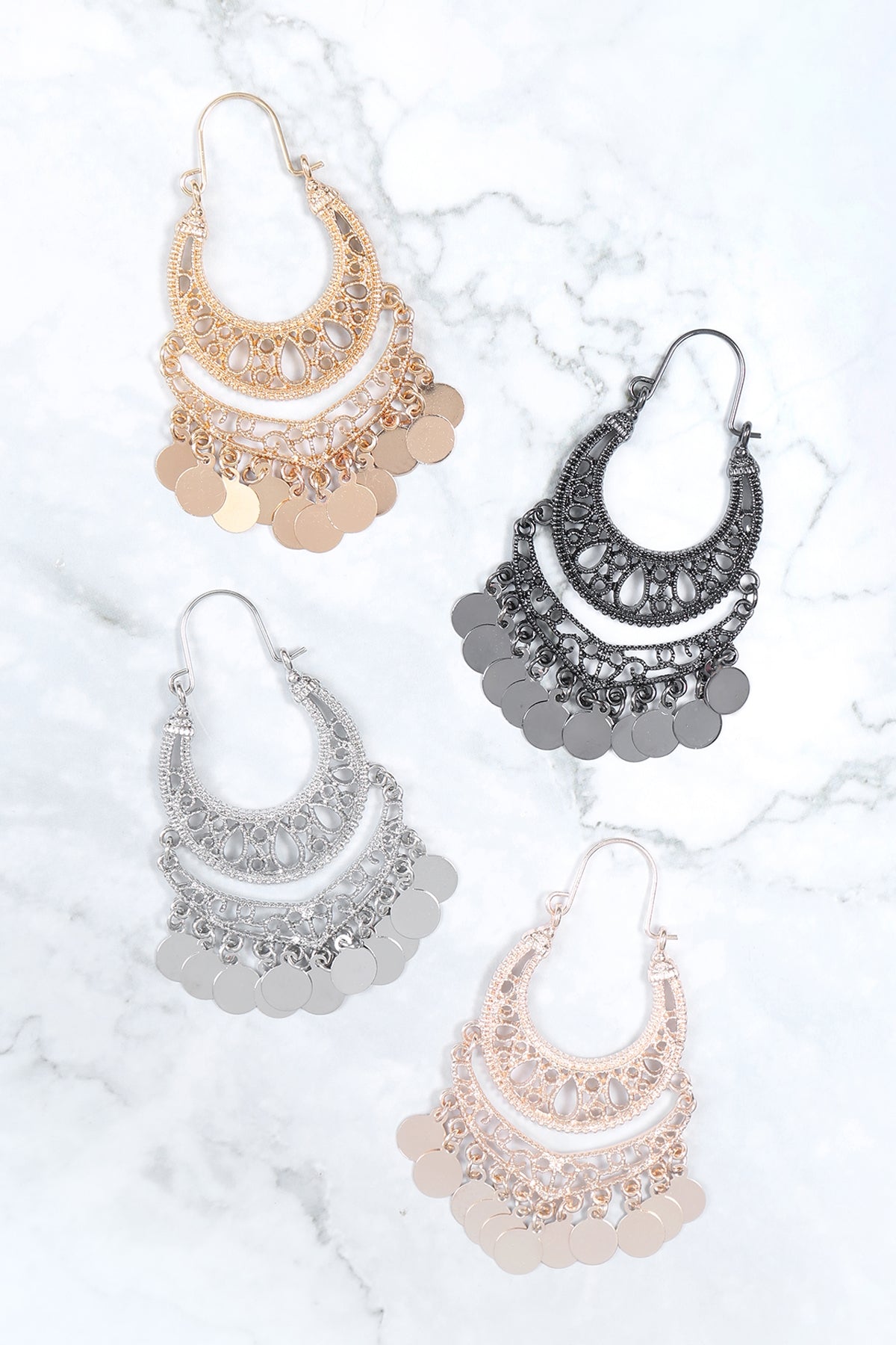 FILIGREE CAST CHANDILIER DISC EARRINGS