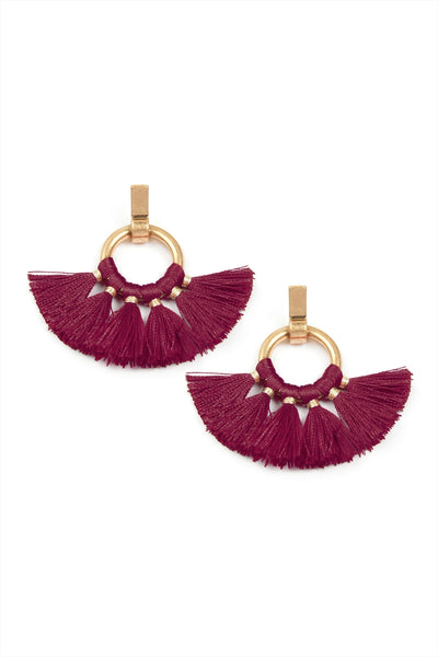 FAN TASSEL POST WRAP HOOP DANGLE EARRINGS