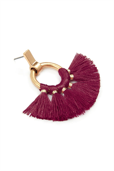 FAN TASSEL POST WRAP HOOP DANGLE EARRINGS