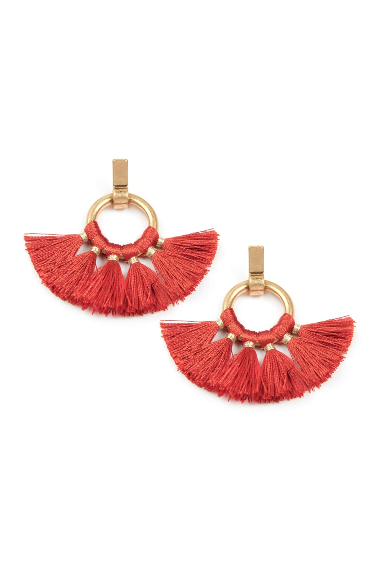 FAN TASSEL POST WRAP HOOP DANGLE EARRINGS