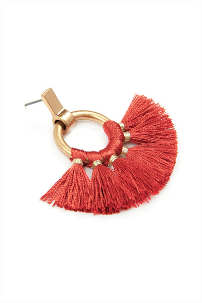 FAN TASSEL POST WRAP HOOP DANGLE EARRINGS