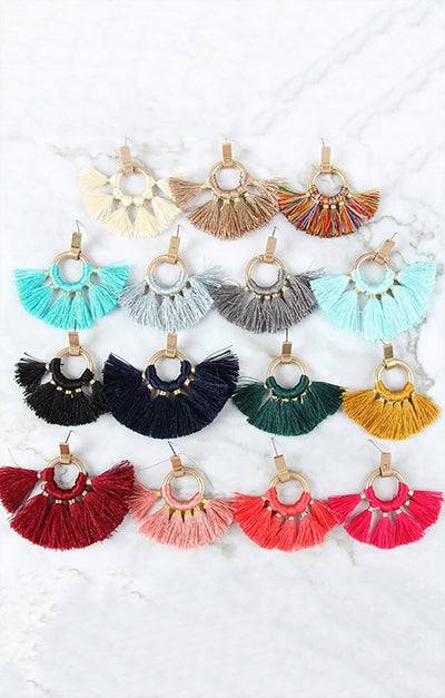 FAN TASSEL POST WRAP HOOP DANGLE EARRINGS