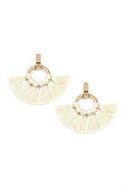 FAN TASSEL POST WRAP HOOP DANGLE EARRINGS