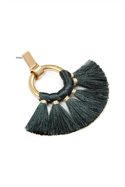 FAN TASSEL POST WRAP HOOP DANGLE EARRINGS