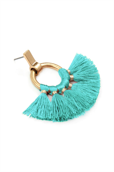 FAN TASSEL POST WRAP HOOP DANGLE EARRINGS