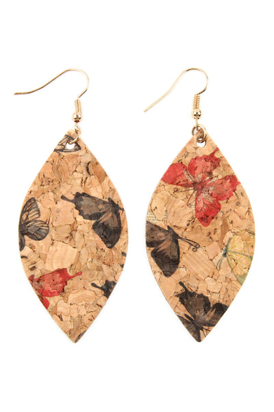 BUTTERFLY PRINT CORK MARQUISE EARRINGS