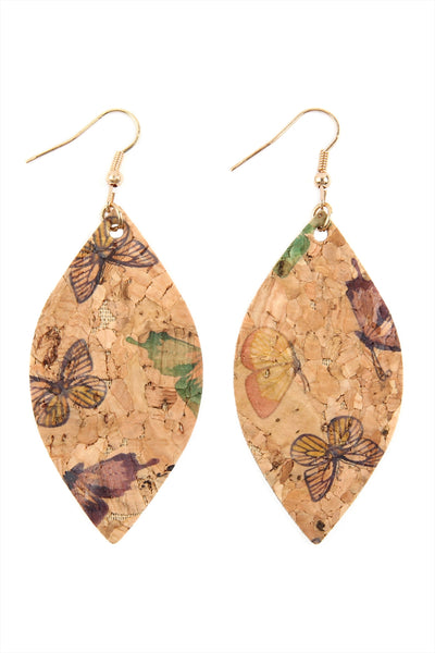 BUTTERFLY PRINT CORK MARQUISE EARRINGS