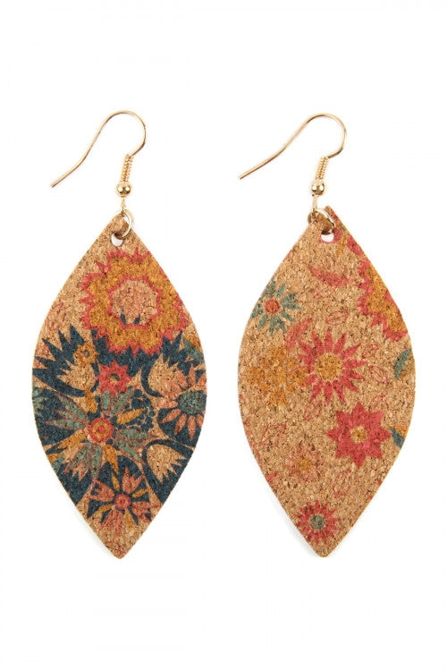 STYLE 1 FLOWER PRINT CORK MARQUISE EARRINGS
