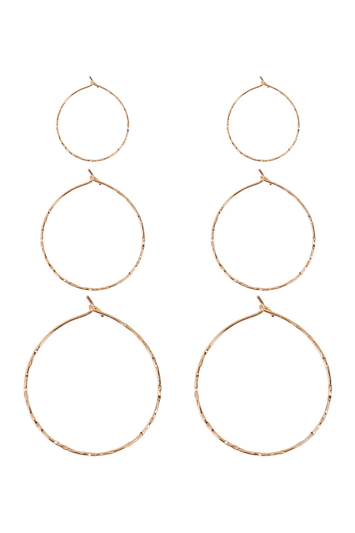 ROSE GOLD 3 PAIRS ON A CARD HAMMERED HOOP EARRINGS SET/6SETS