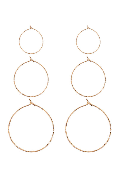ROSE GOLD 3 PAIRS ON A CARD HAMMERED HOOP EARRINGS SET/6SETS
