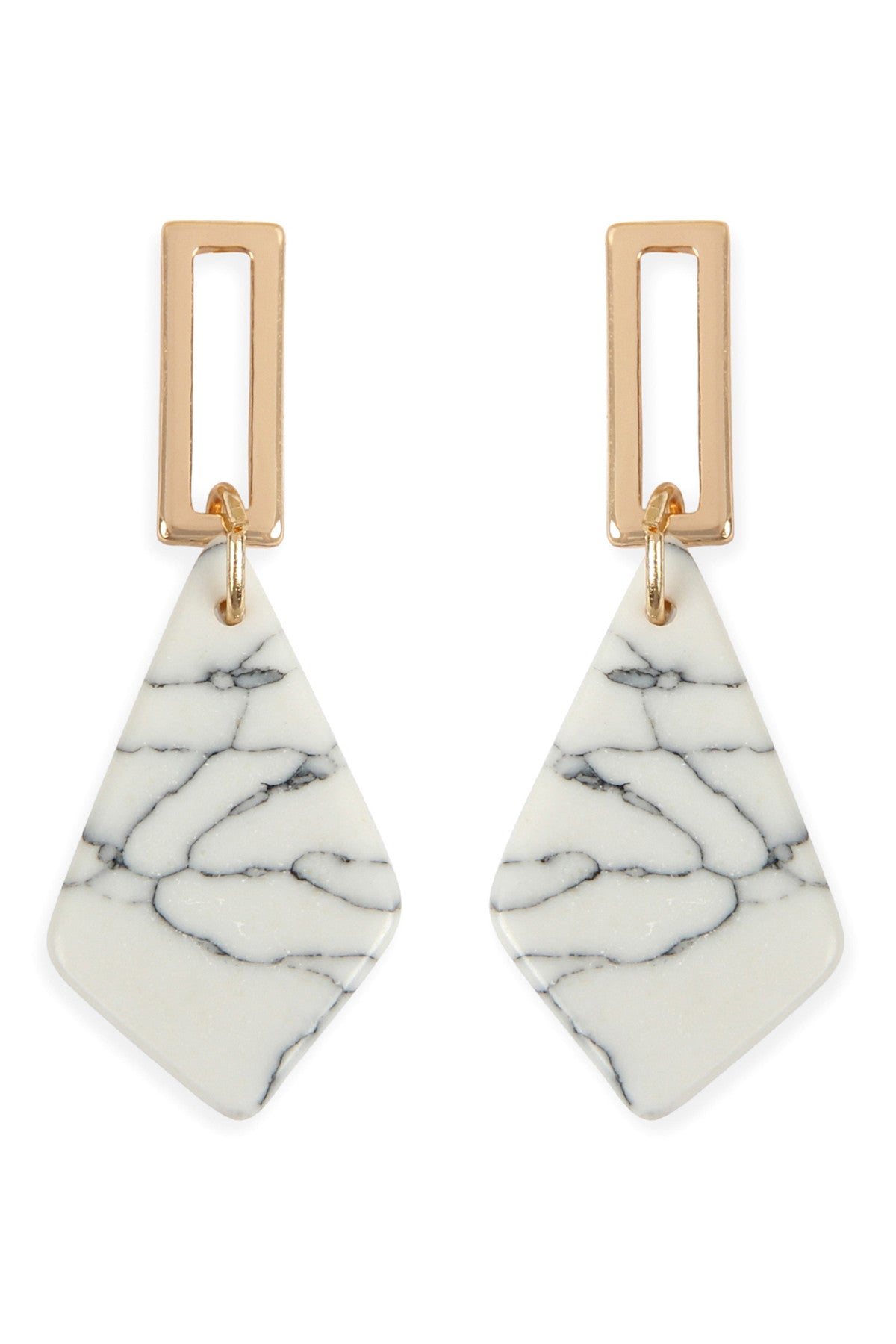 DIAMOND SHAPE NATURAL STONE POST DROP EARRINGS