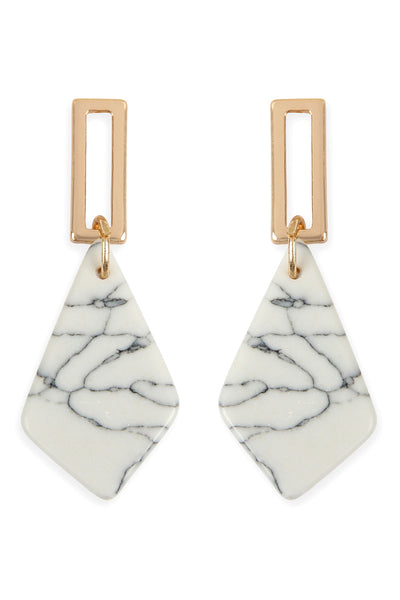 DIAMOND SHAPE NATURAL STONE POST DROP EARRINGS