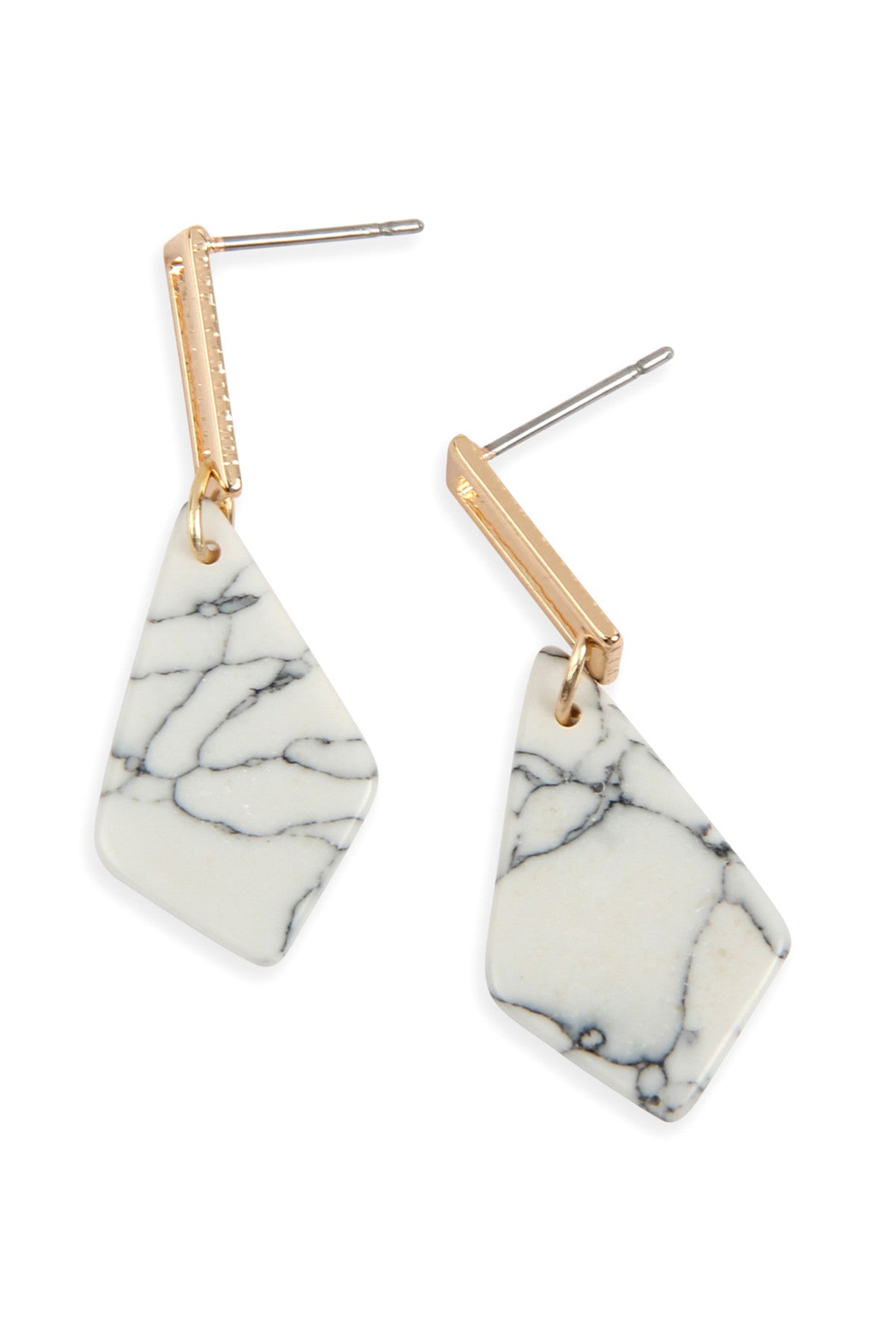 DIAMOND SHAPE NATURAL STONE POST DROP EARRINGS
