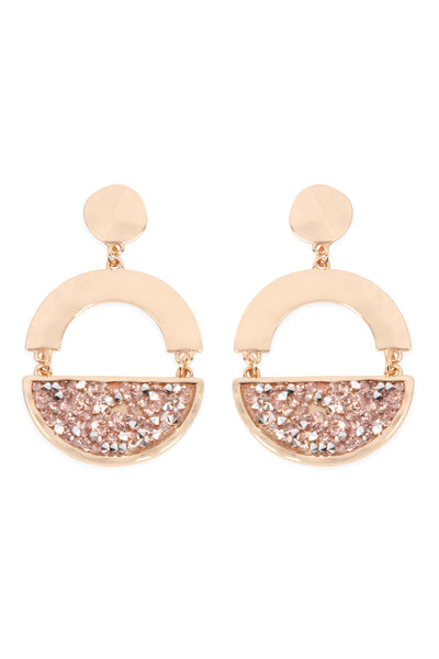 SILVER BLACK FACETED HALF CIRCLE DANGLE POST EARRINGS/6PAIRS