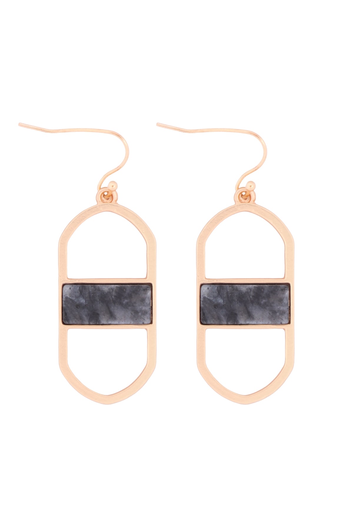 OPEN OVAL NATURAL STONE DROP EARRINGS