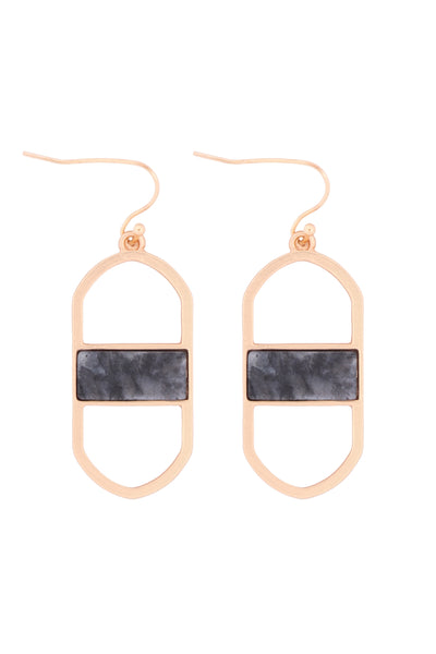 OPEN OVAL NATURAL STONE DROP EARRINGS
