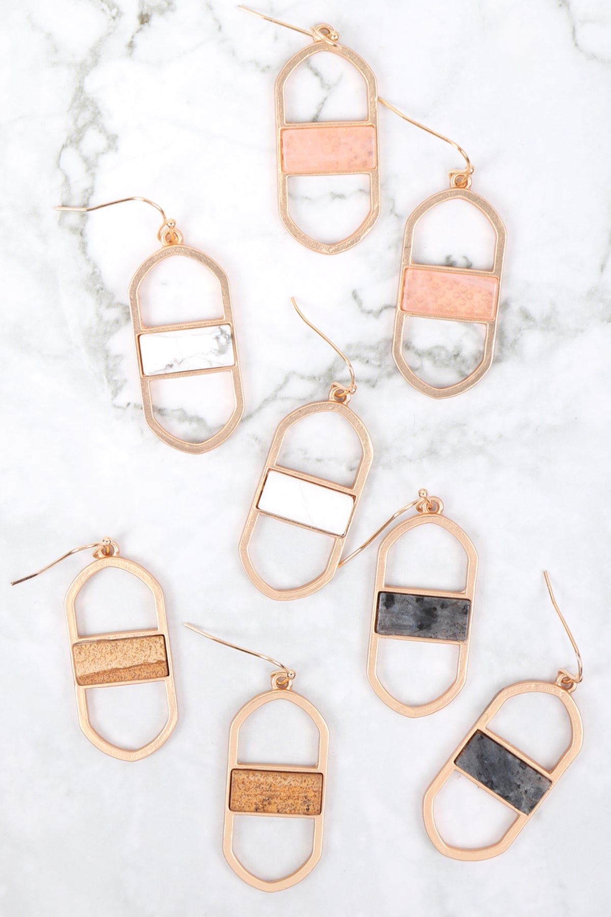 OPEN OVAL NATURAL STONE DROP EARRINGS