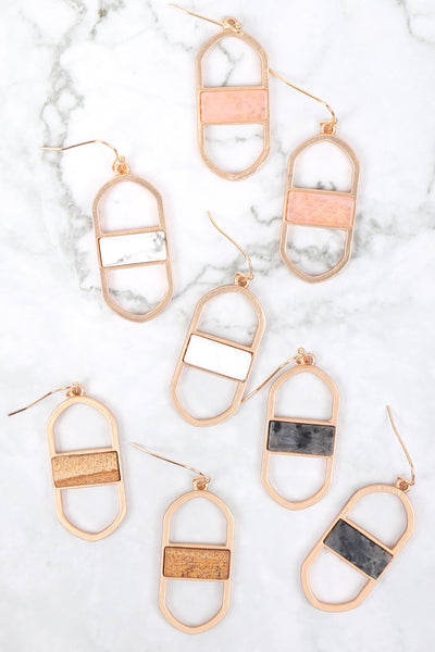 OPEN OVAL NATURAL STONE DROP EARRINGS