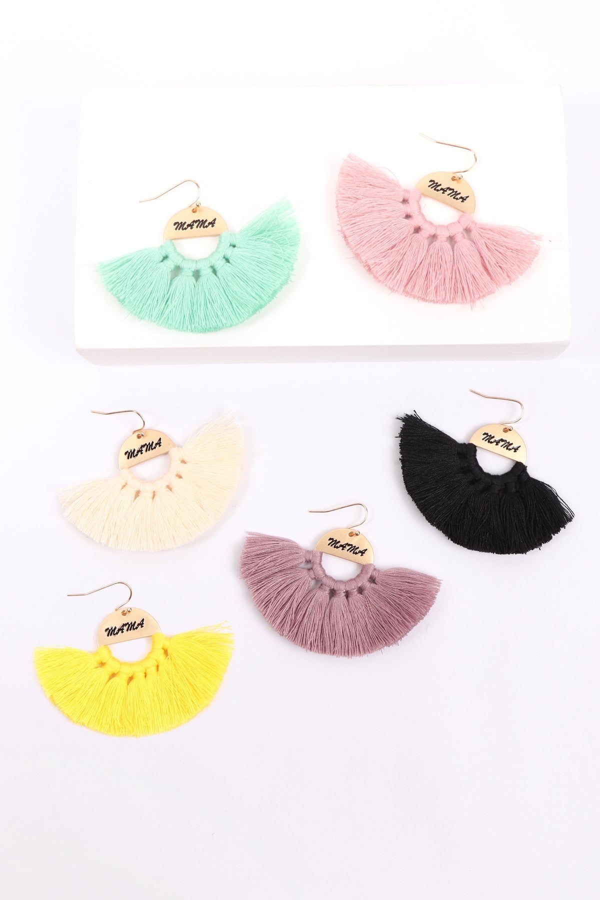 MAMA ETCHED FAN TASSEL EARRINGS