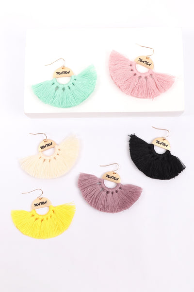 MAMA ETCHED FAN TASSEL EARRINGS