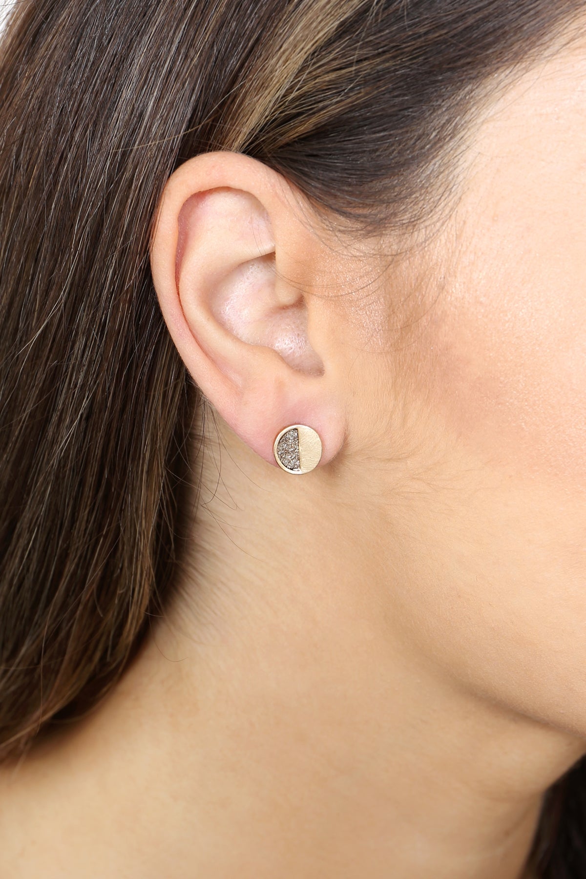 ASSORTED SET GEOMETRIC SHAPE DRUZY STUD EARRINGS