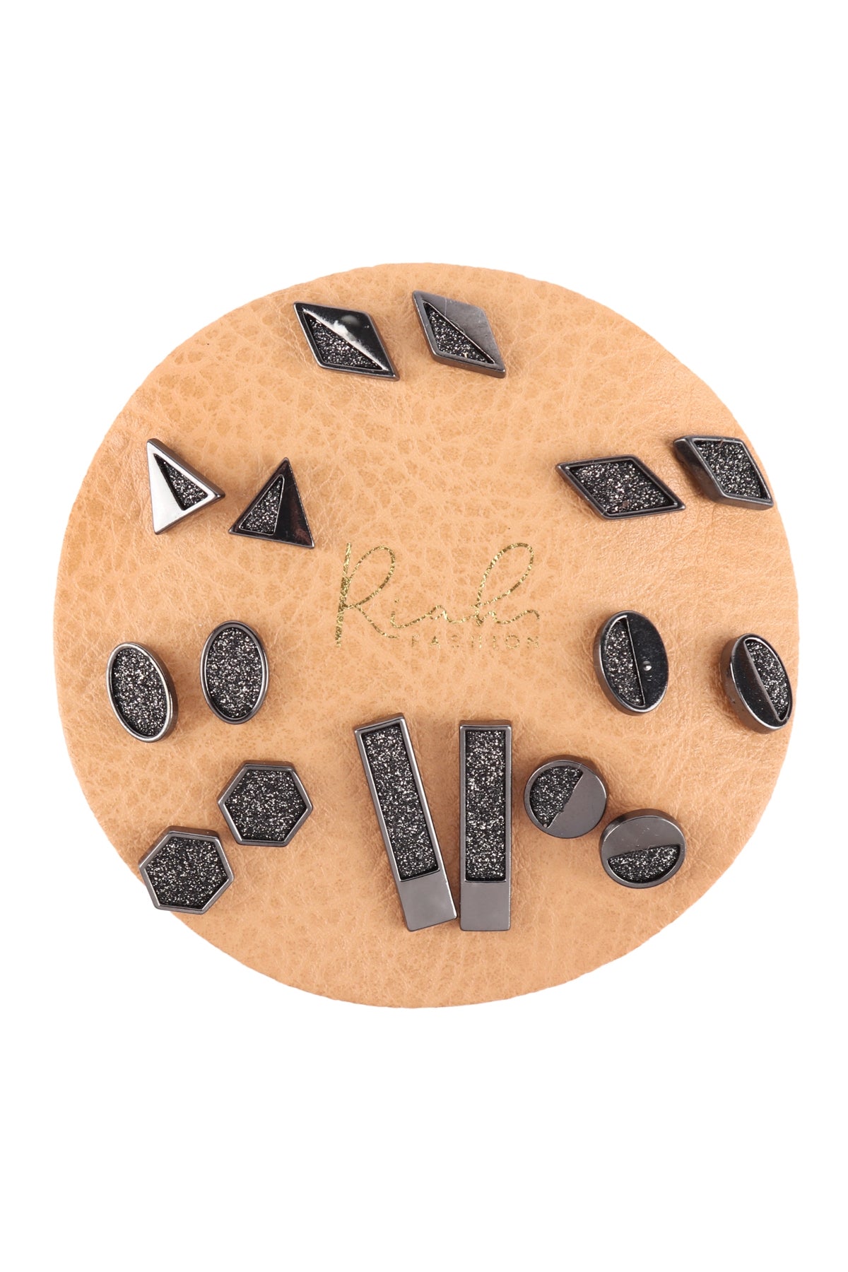 ASSORTED SET GEOMETRIC SHAPE DRUZY STUD EARRINGS