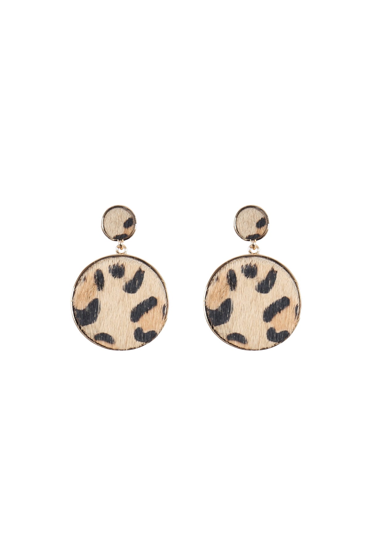 LEOPARD LEATHER PRINT ROUND POST DANGLING EARRINGS