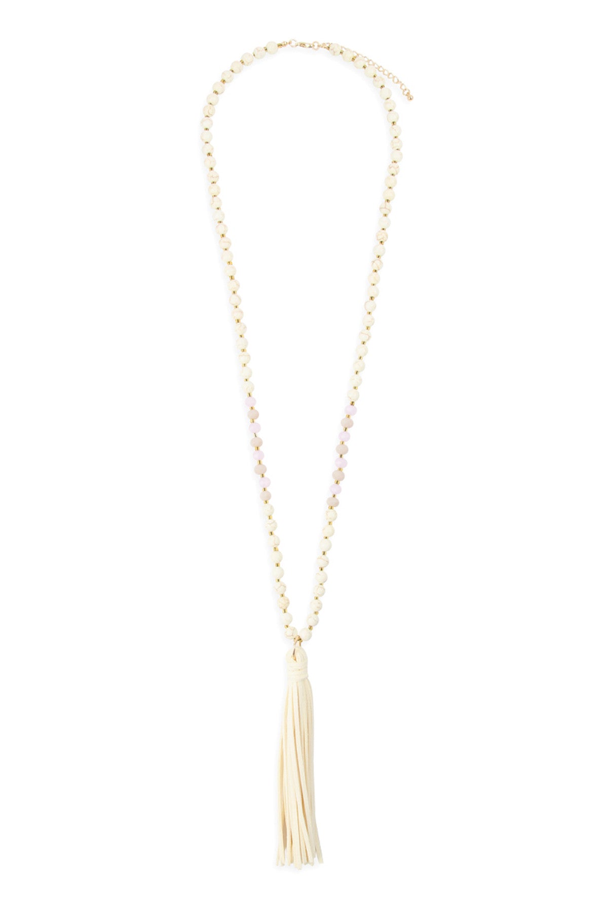 BEADED NECKLACE WITH LEATHER TASSEL/6PCS