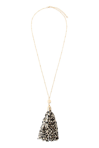 SKIN PRINTED LEATHER TASSEL NECKLACE
