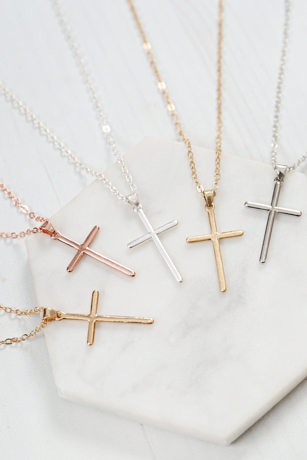 ROSE GOLD CROSS PENDANT CHAIN NECKLACE/6PCS