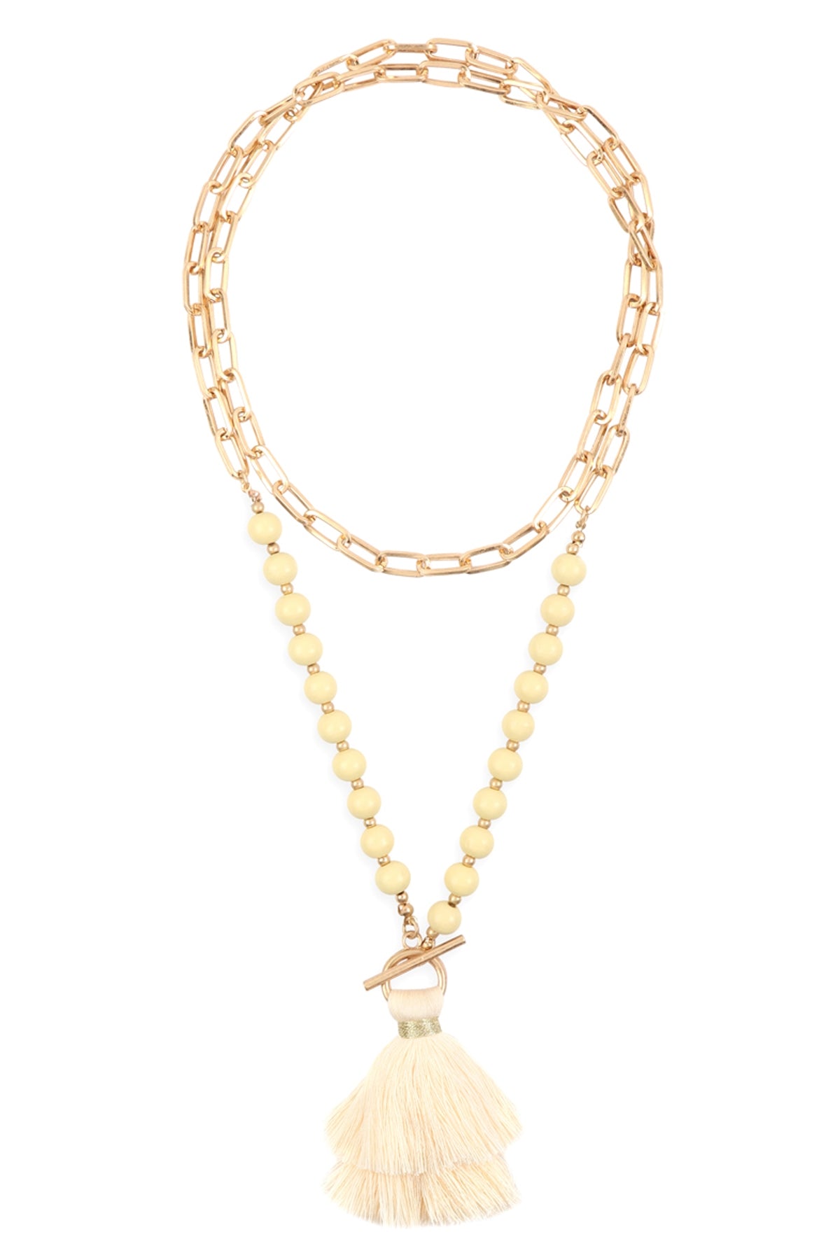 COTTON TASSEL CHAIN BEADED NECKLACE