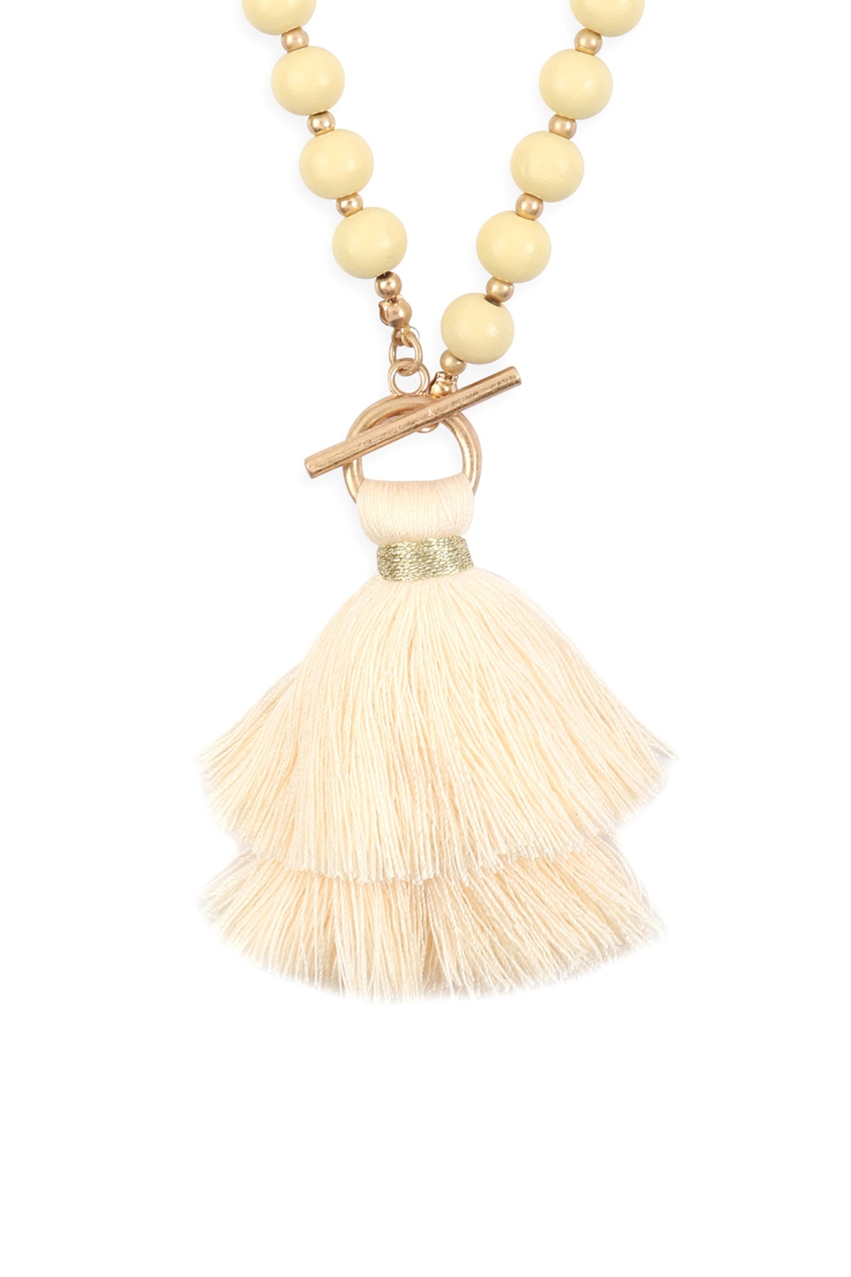 COTTON TASSEL CHAIN BEADED NECKLACE