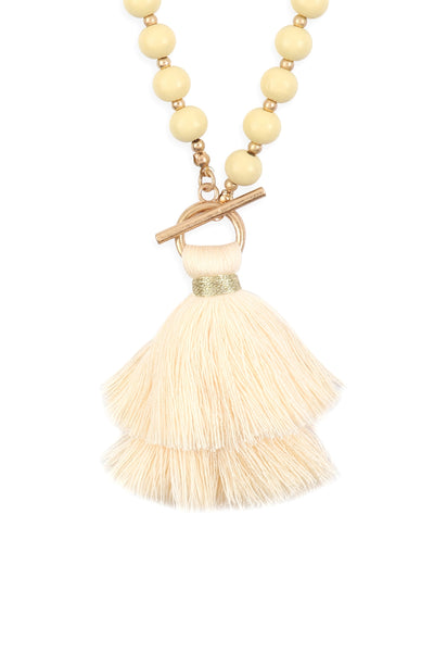 COTTON TASSEL CHAIN BEADED NECKLACE