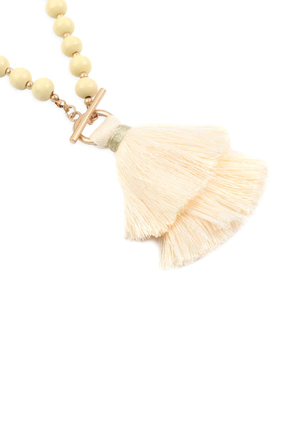 COTTON TASSEL CHAIN BEADED NECKLACE