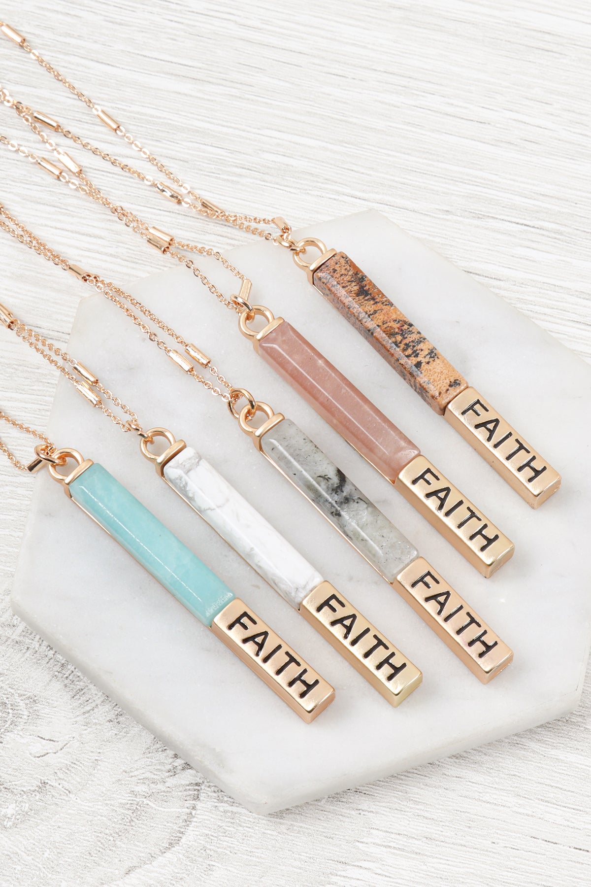 NATURAL STONE FAITH PENDANT BAR NECKLACE