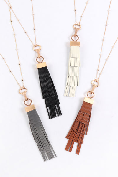 LAYERED LEATHER TASSEL PENDANT NECKLACE