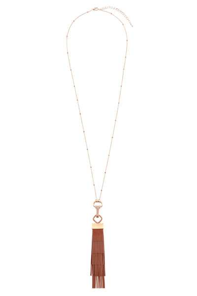 LAYERED LEATHER TASSEL PENDANT NECKLACE