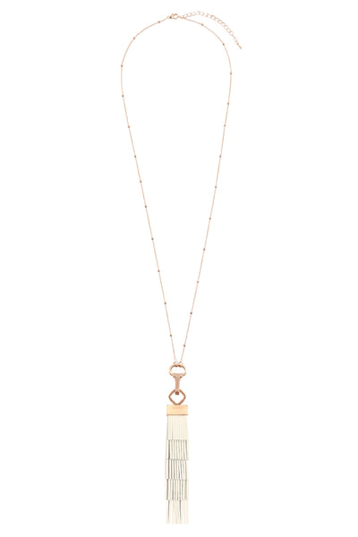 LAYERED LEATHER TASSEL PENDANT NECKLACE