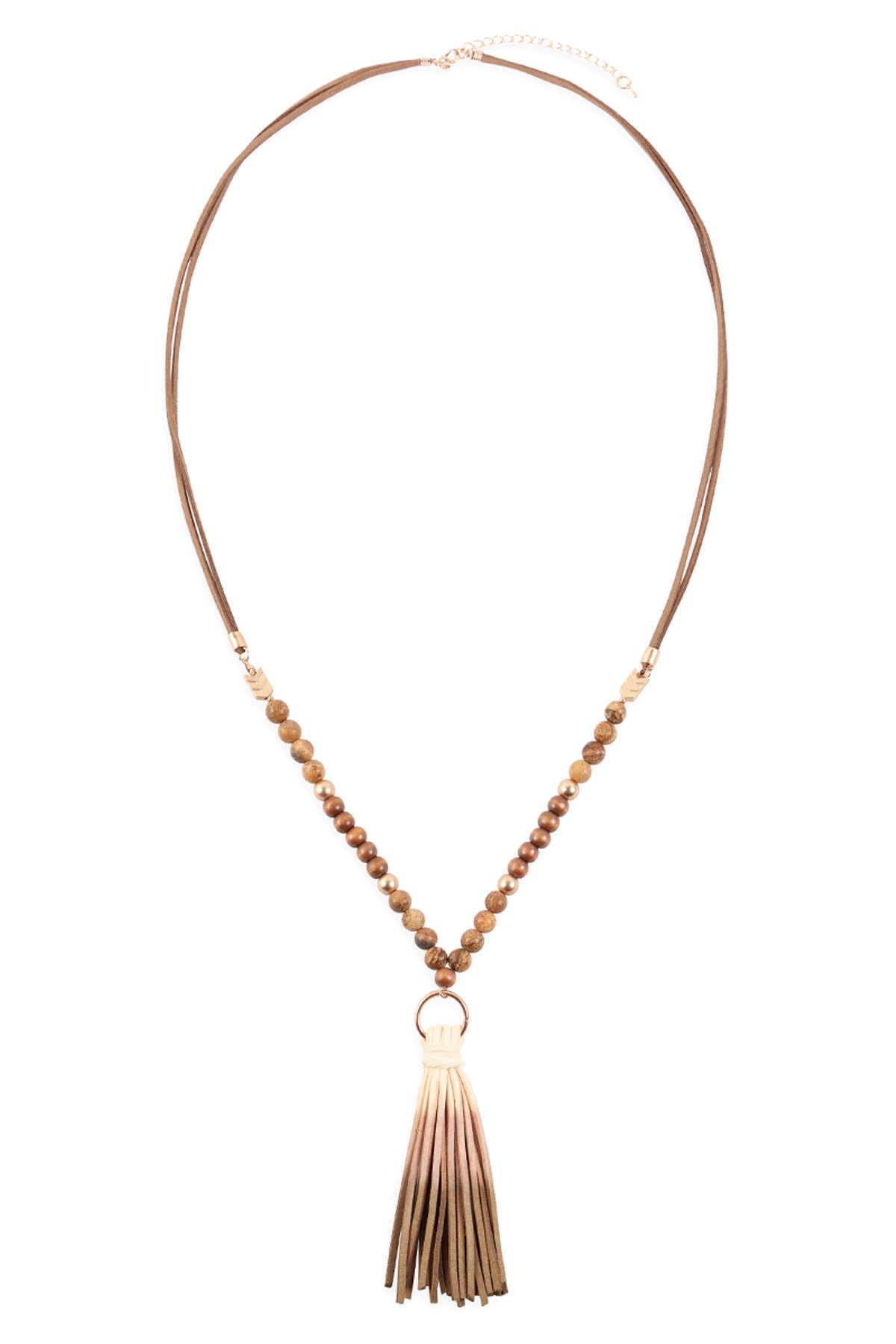 MULTI BEAD PU LEATHER TASSEL NECKLACE