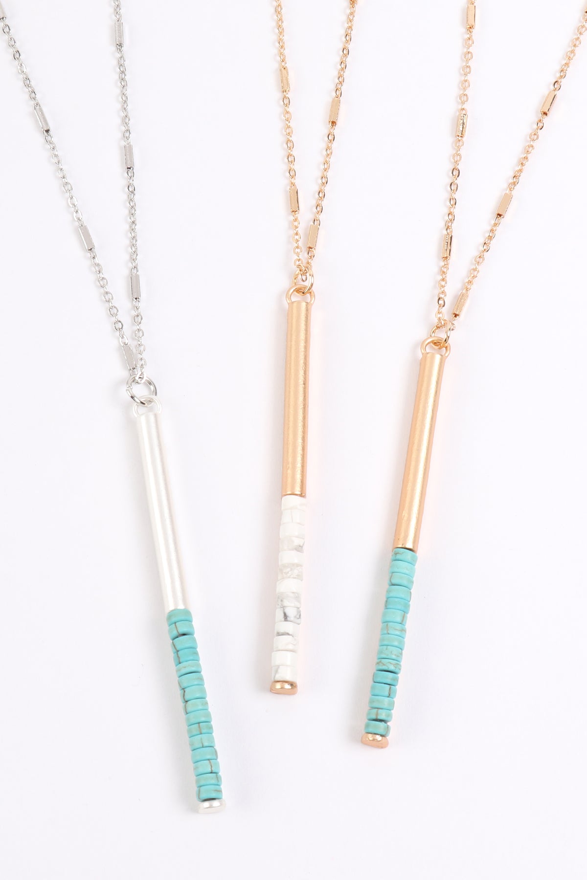 ROUND BAR W/ BEADS PENDANT CHAIN NECKLACE/6PCS (NOW $1.00 ONLY!)