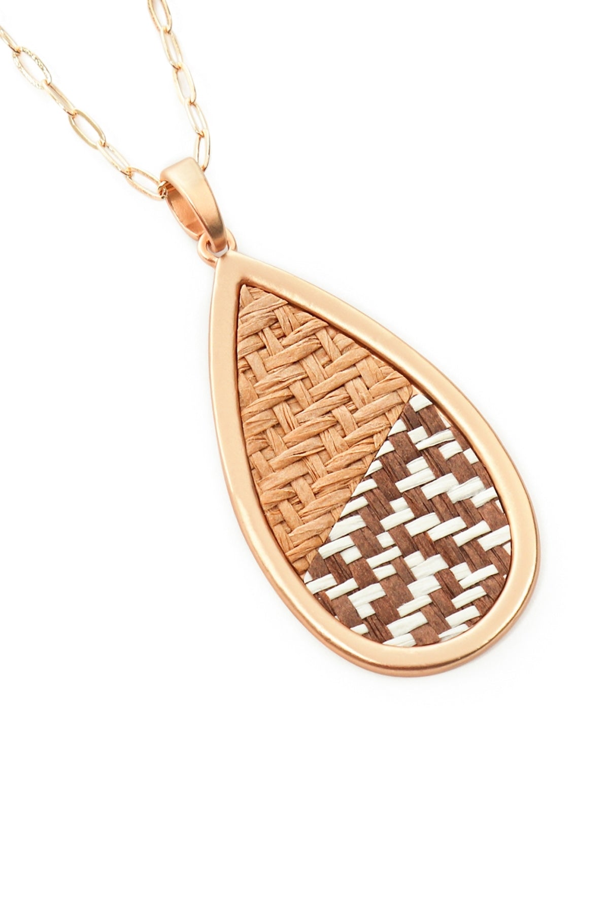 TEARDROP SHAPE RATTAN PENDANT NECKLACE