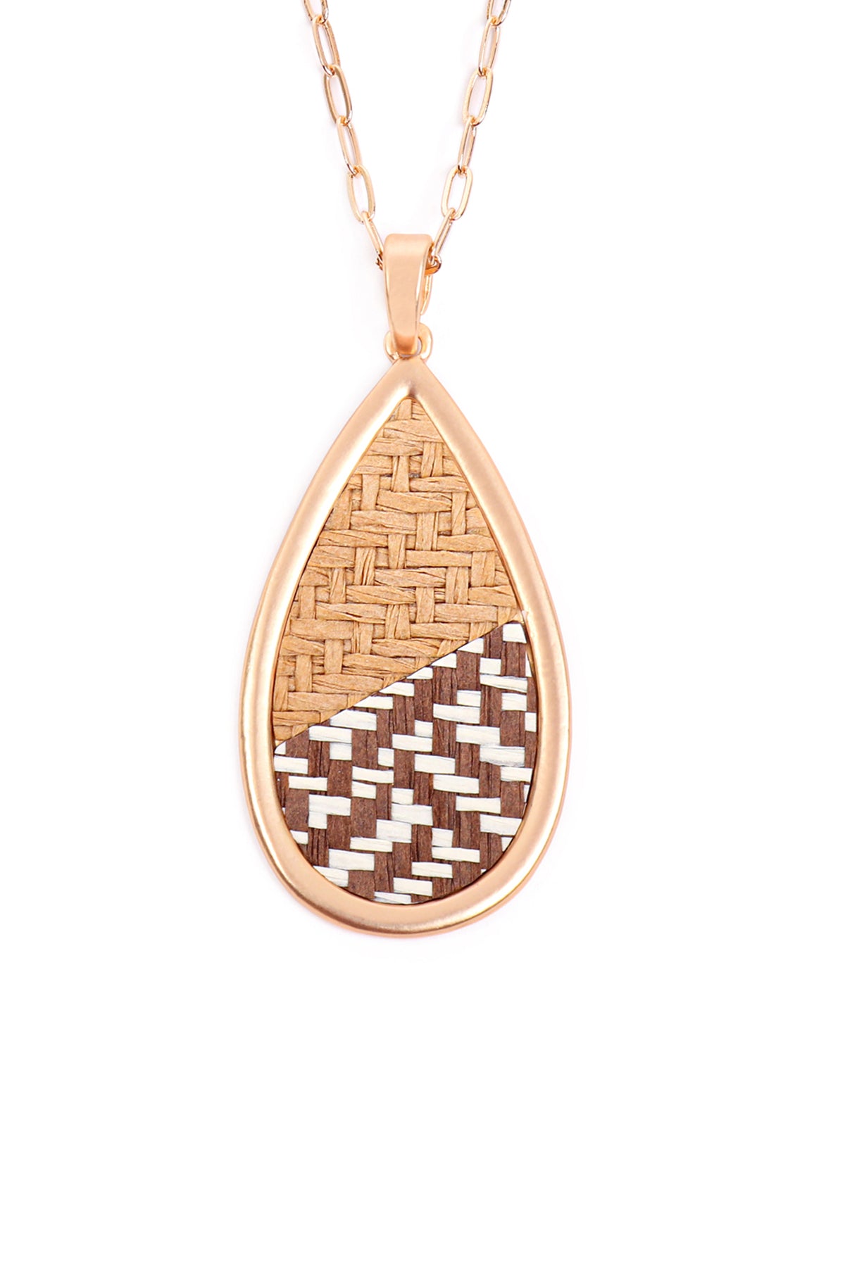 TEARDROP SHAPE RATTAN PENDANT NECKLACE