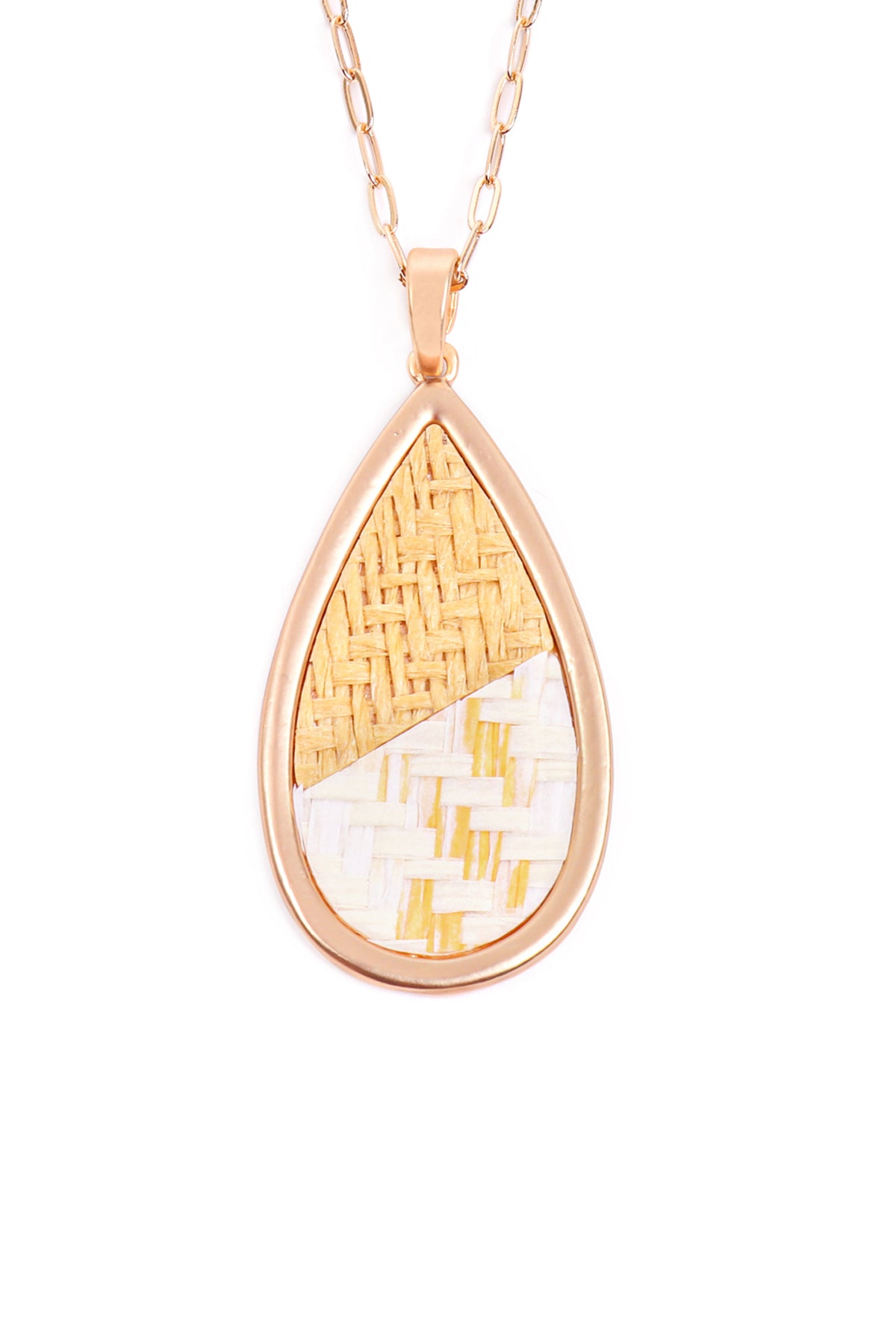 TEARDROP SHAPE RATTAN PENDANT NECKLACE