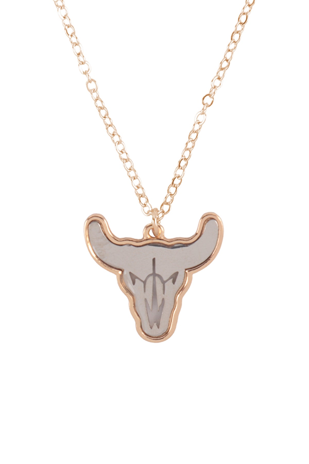 TWO-TONE BULL SKULL PENDANT NECKLACE