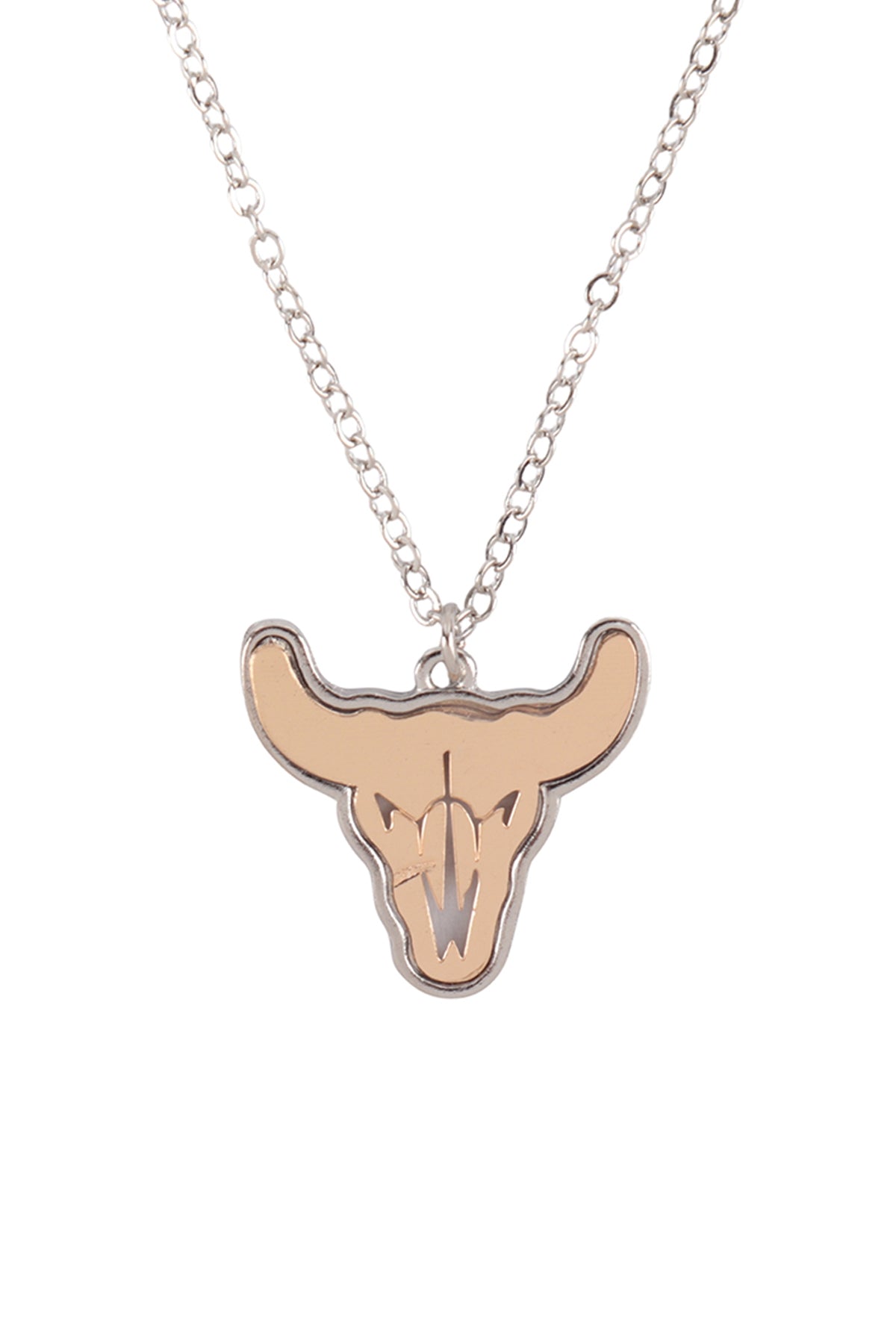TWO-TONE BULL SKULL PENDANT NECKLACE