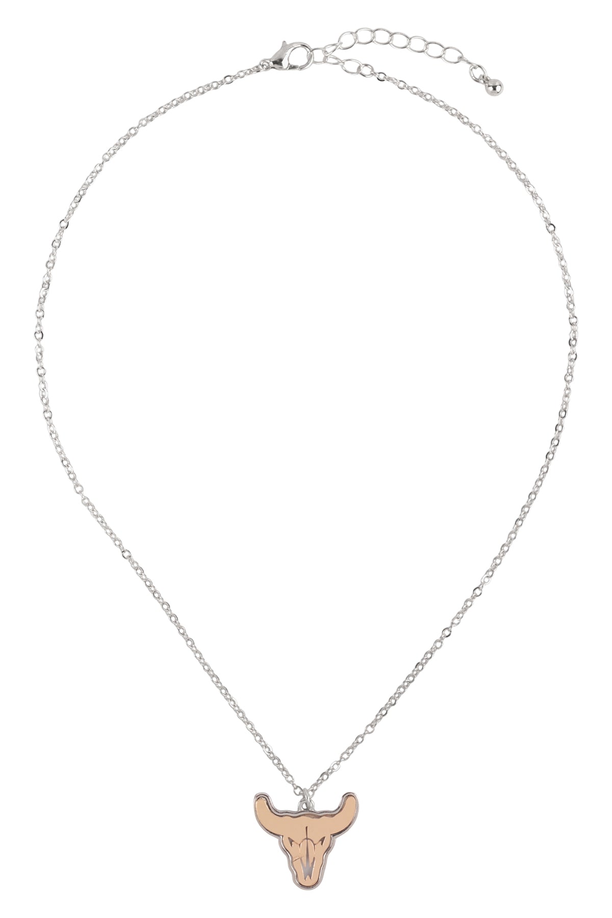 TWO-TONE BULL SKULL PENDANT NECKLACE