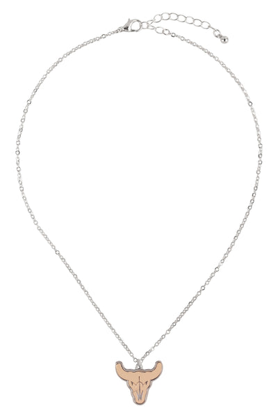 TWO-TONE BULL SKULL PENDANT NECKLACE