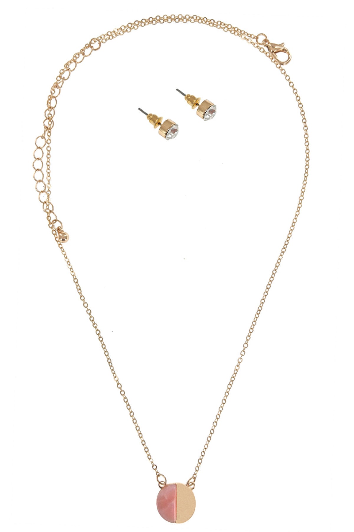 GOLD FASHION NECKLACE WITH MATCHING STUD EARRINGS SET